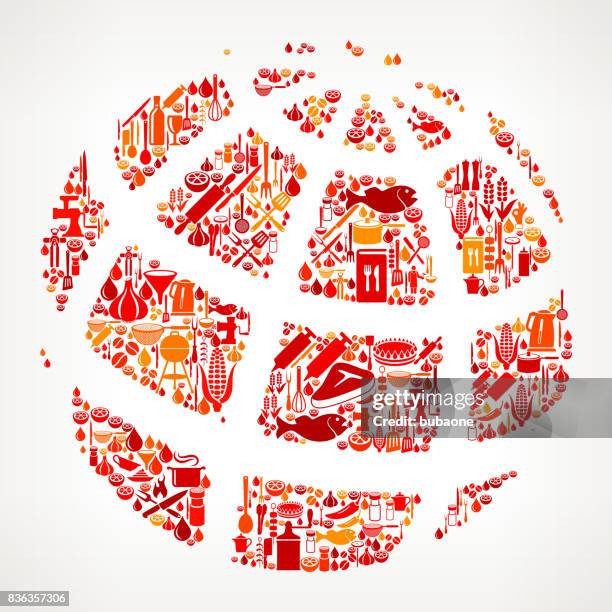 globe cooking and food vector icon pattern - shrimp skewer stock illustrations