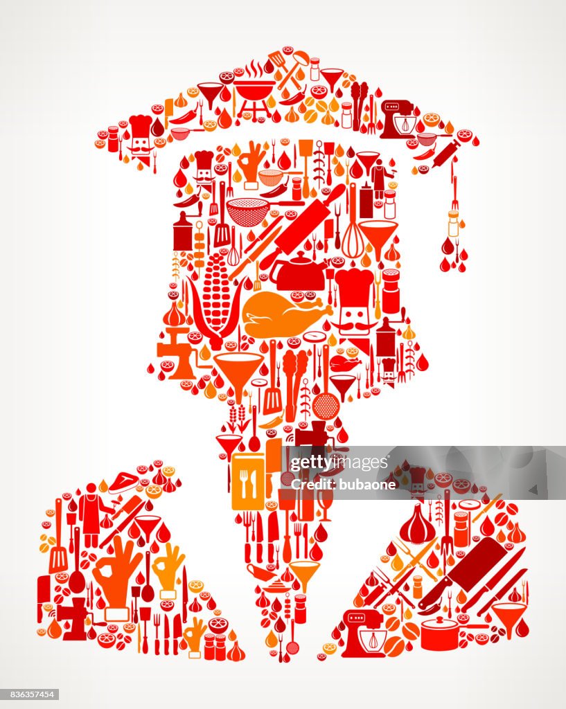Graduation Face Cooking and Food Vector Icon Pattern