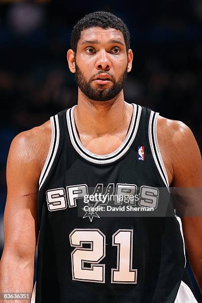 Tim Duncan of the San Antonio Spurs stands on the court during the game against the Minnesota Timberwolves on November 5, 2008 at the Target Center...