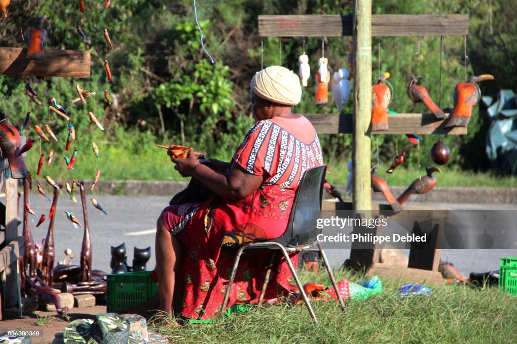 South Africa, Mpumalanga Province, Graskop, Blyde River Canyon, God's Window, Handicraft product for sale on a market place