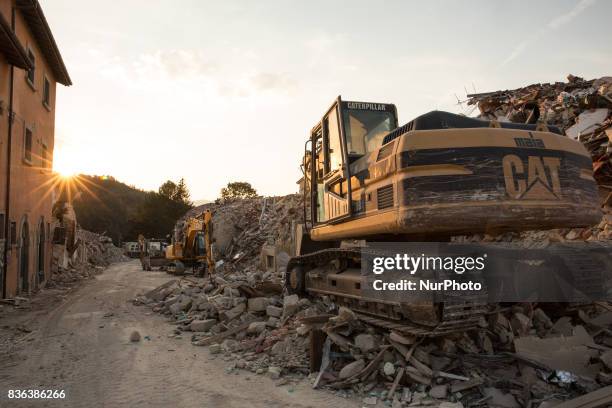 Piles of rubble in the exclusion zone in the centre of Amatrice, Italy 21 August 2017. One year ago, 299 people died as a result of the earthquake of...