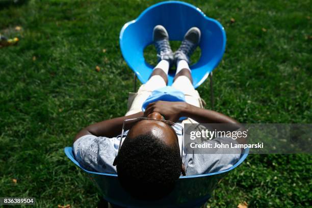 Man views the solar eclipse at Battery Park on August 21, 2017 in New York City.