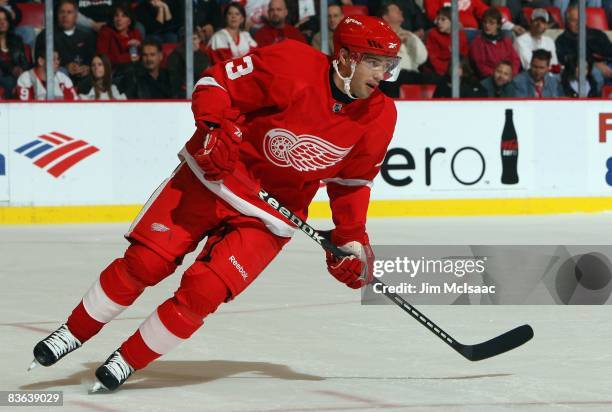 Pavel Datsyuk of the Detroit Red Wings skates against the New Jersey Devils on November 8, 2008 at Joe Louis Arena in Detroit, Michigan. The Wings...