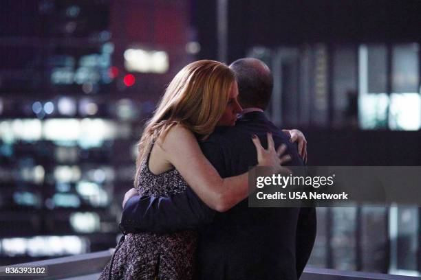 Episode 708 -- Pictured: Sarah Rafferty as Donna Paulsen, Rick Hoffman as Louis Litt --