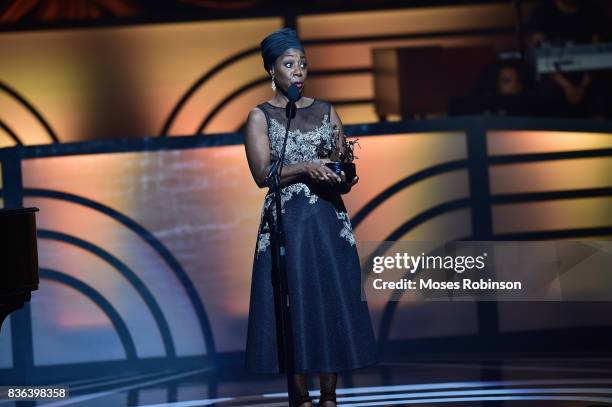 Singer-songwriter Oleta Adams accepts an award onstage at the 2017 Black Music Honors at Tennessee Performing Arts Center on August 18, 2017 in...
