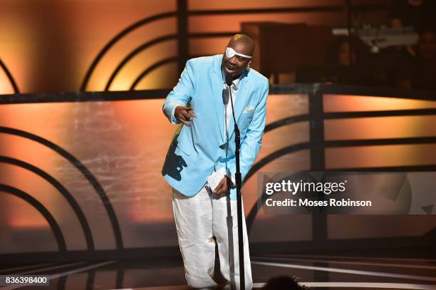 Rapper Slick Rick accepts an award onstage at the 2017 Black Music Honors at Tennessee Performing Arts Center on August 18, 2017 in Nashville,...