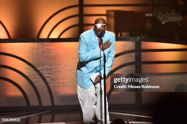 Rapper Slick Rick accepts an award onstage at the 2017 Black Music Honors at Tennessee Performing Arts Center on August 18, 2017 in Nashville,...