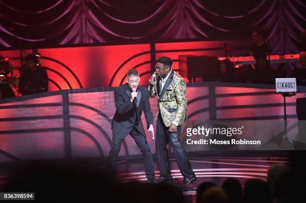 Christopher Reid and Christopher Martin of Kid N Play performs onstage at the 2017 Black Music Honors at Tennessee Performing Arts Center on August...