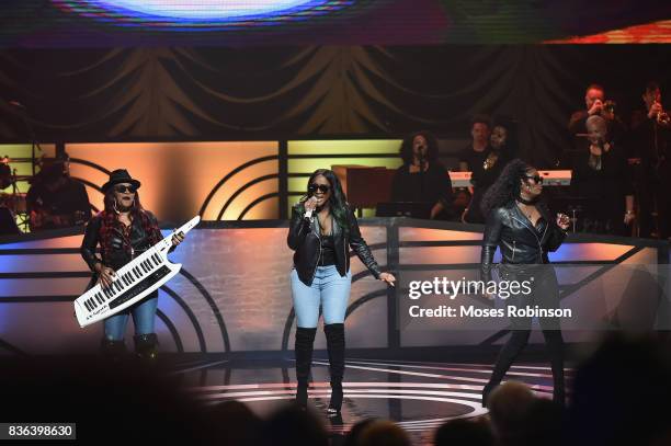 Leanne 'Lelee' Lyons, Coko and Tamara Johnson-George of SWV perform onstage at the 2017 Black Music Honors at Tennessee Performing Arts Center on...