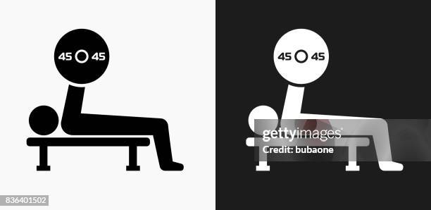 bench press icon on black and white vector backgrounds - bench press stock illustrations