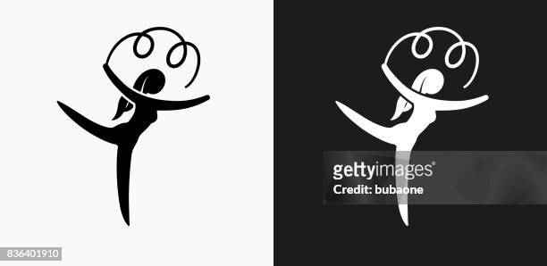 frau und gymnastik-symbol auf schwarz-weiß-vektor-hintergründe - sport set stock-grafiken, -clipart, -cartoons und -symbole
