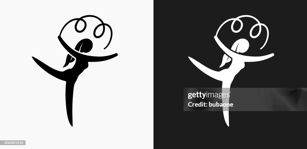 Woman and Gymnastics Icon on Black and White Vector Backgrounds