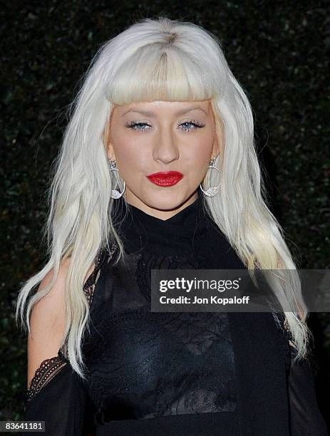 Singer Christina Aguilera arrives at Matthew Rolston's New Book "beautyLIGHT" Debut Party at Wallis Annenberg Cultural Center on November 10, 2008 in...