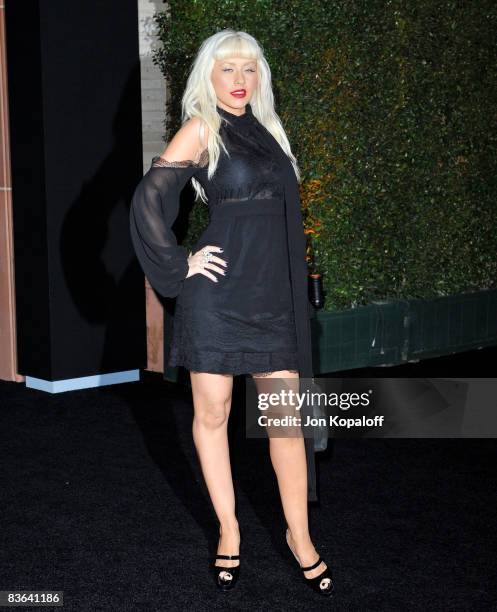 Singer Christina Aguilera arrives at Matthew Rolston's New Book "beautyLIGHT" Debut Party at Wallis Annenberg Cultural Center on November 10, 2008 in...
