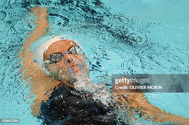 Russia's swimmer Anastasia Zueva competes in Stockholm on November 11, 2008 at the Stockholm Short Track World Cup Women's 50m Backstroke event. AFP...