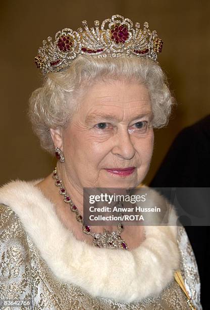 Queen Elizabeth ll attends a State Banquet at Brdo Castle on the first day of a State Visit to Slovenia on October 21, 2008 in Ljubljana, Slovenia.