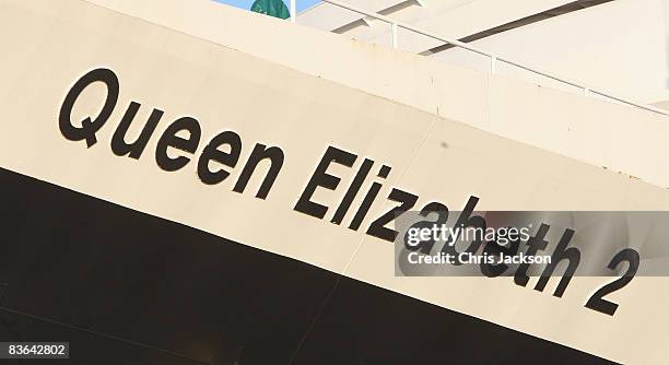 Detail of the bow is seen on the Queen Elizabeth II on Armistice Day in Southampton ahead of its final voyage to Dubai on November 11, 2008 in...