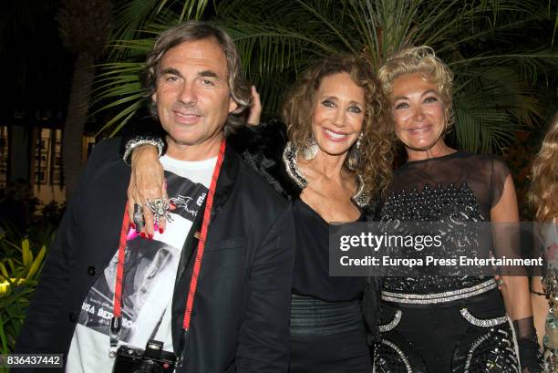 Hubertus Von Hohenlohe, Marisa Berenson and Simona Gandolfi attend the Studio 54 Party in Marbella on July 28, 2017 in Marbella, Spain.