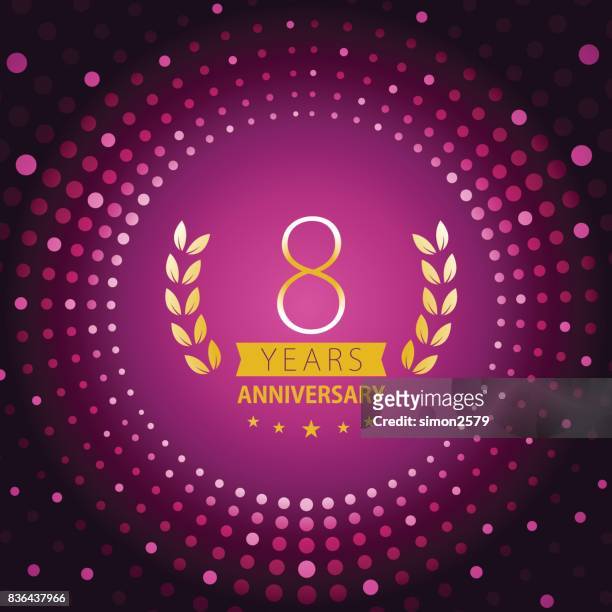 acht jahre jubiläum symbol mit lila farbe hintergrund - 8 years stock-grafiken, -clipart, -cartoons und -symbole
