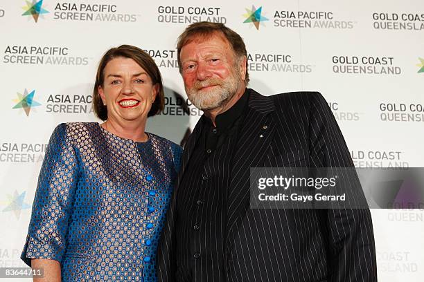 Anna Bligh QLD Premier and Actor Jack Thompson arrives for the Asia Pacific Screen Awards at the Gold Coast Convention and Exhibition Centre on...