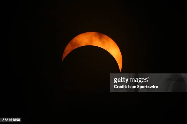 The Moon is seen passing in front of the Sun during a Solar Eclipse on August 21, 2017 at Roxbury High School in Roxbury, NJ. A total solar eclipse...
