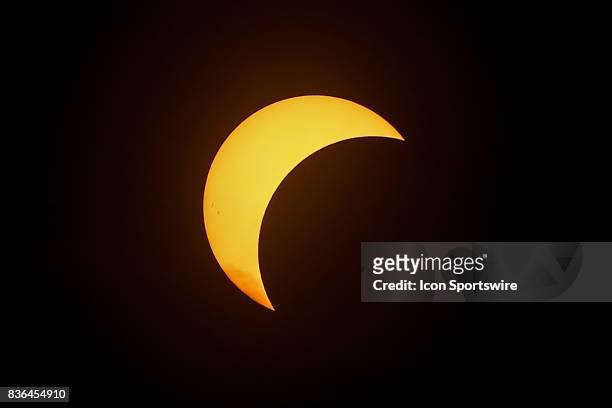 The Moon is seen passing in front of the Sun during a Solar Eclipse on August 21, 2017 at Roxbury High School in Roxbury, NJ. A total solar eclipse...