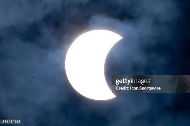 The Moon is seen passing in front of the Sun during a Solar Eclipse on August 21, 2017 at Roxbury High School in Roxbury, NJ. A total solar eclipse...