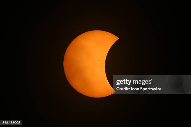 The Moon is seen passing in front of the Sun during a Solar Eclipse on August 21, 2017 at Roxbury High School in Roxbury, NJ. A total solar eclipse...