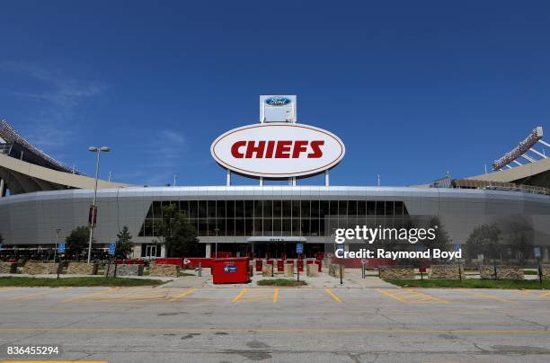Arrowhead Stadium, home of the Kansas City Chiefs football team in Kansas City, Missouri on August 12, 2017.