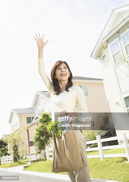 a woman taking shopping bag - persona di casa foto e immagini stock