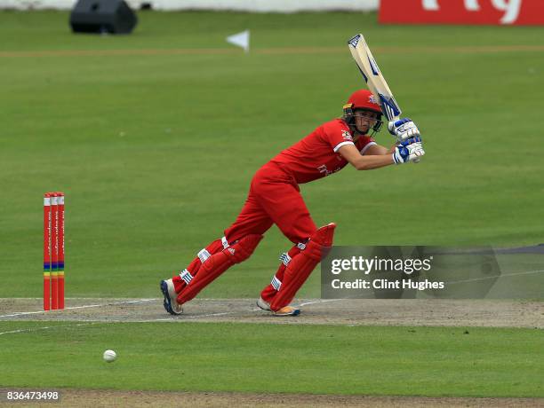 Eve Jones of Lancashire Thunder bats during the Kia Super League match between Lancashire Thunder and Loughborough Lightning at Blackpool Cricket...