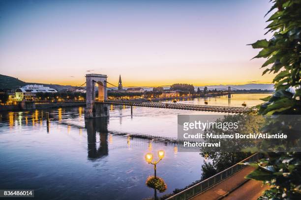 the bridge and the river rhône - rhone river stock pictures, royalty-free photos & images