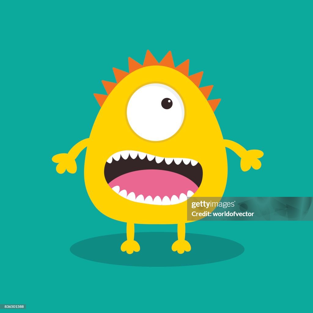 Yellow Monster With One Eye Teeth Tongue Funny Cute Cartoon Character Baby  Collection Happy Halloween Card Flat Design Green Background High-Res  Vector Graphic - Getty Images