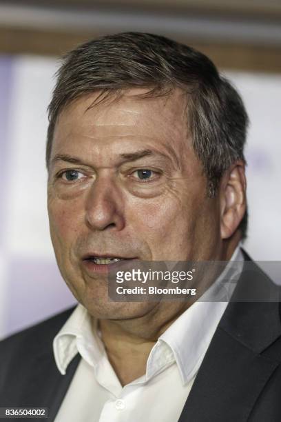 Guenter Butschek, chief executive officer of Tata Motors Ltd., speaks during a news conference in Mumbai, India, on Monday, Aug 21, 2017. Tata Motors...