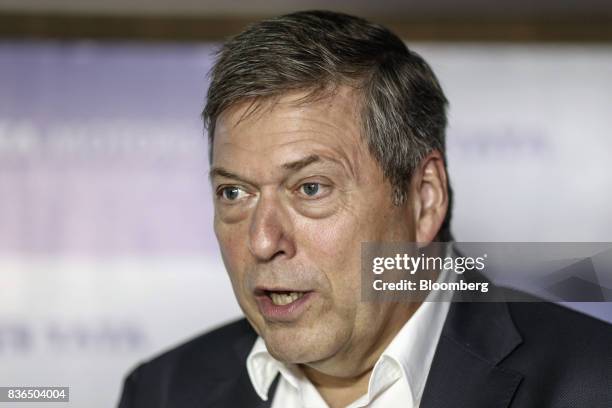 Guenter Butschek, chief executive officer of Tata Motors Ltd., speaks during a news conference in Mumbai, India, on Monday, Aug 21, 2017. Tata Motors...