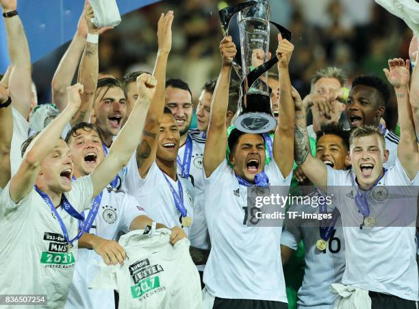 The Germany team celebrate victory after the UEFA U21 Final match between Germany and Spain at Krakow Stadium on June 30, 2017 in Krakow, Poland.