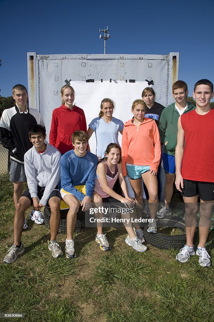 Teenage track team, group portrait