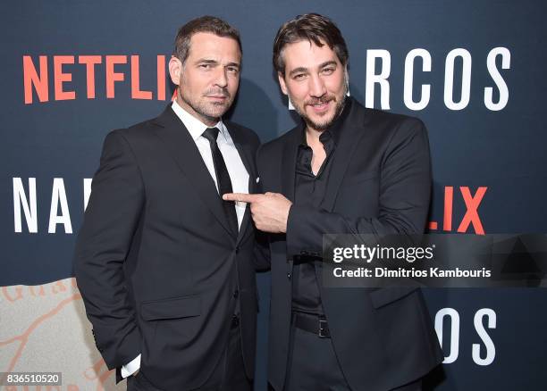 Pepe Rapazote and Alberto Ammann attend the "Narcos" Season 3 New York Screening at AMC Loews Lincoln Square 13 theater on August 21, 2017 in New...