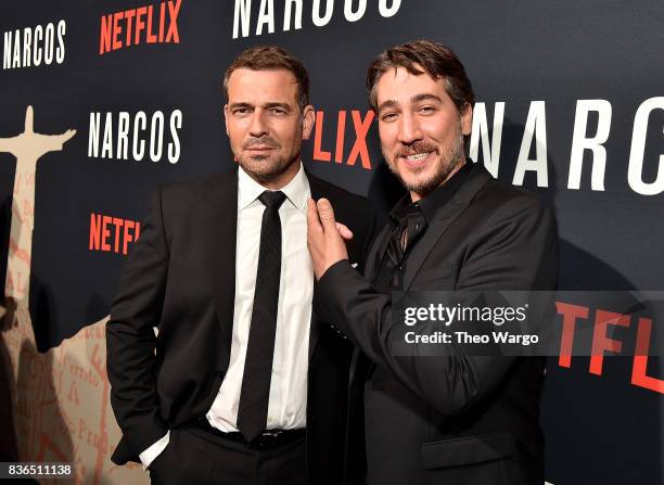 Pepe Rapazote and Alberto Ammann attend the "Narcos" Season 3 New York Screening at AMC Loews Lincoln Square 13 theater on August 21, 2017 in New...