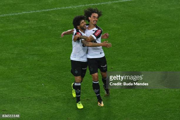 Valdvia and Luan of Atletico MG celebrate a scored goal during a match between Fluminense and Atletico MG part of Brasileirao Series A 2017 at...