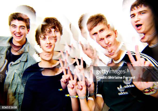 Kiaran Crook, Brandon Crook, Josh Davidson and Andy Davidson of The Sherlocks pose backstage after performing live and signing copies of their debut...