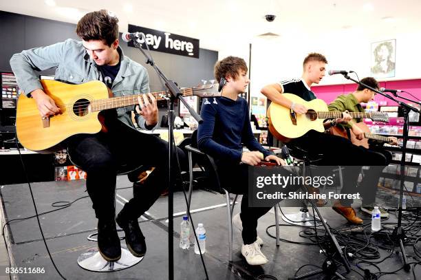 Kiaran Crook, Brandon Crook, Josh Davidson and Andy Davidson of The Sherlocks perform live and sign copies of their debut album 'Live for the Moment'...