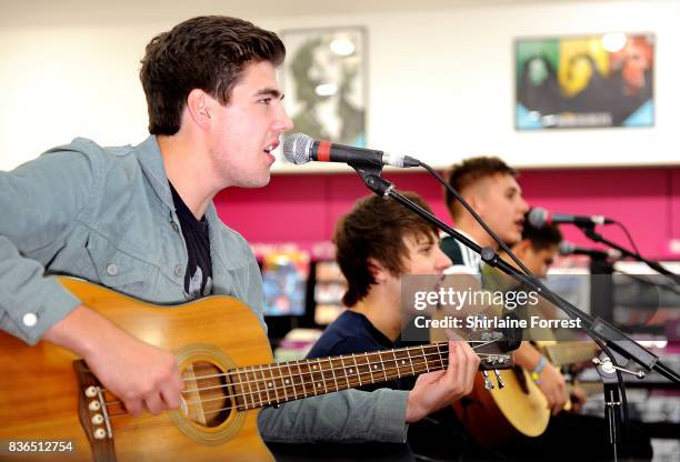 Kiaran Crook, Brandon Crook, Josh Davidson and Andy Davidson of The Sherlocks perform live and sign copies of their debut album 'Live for the Moment'...