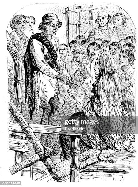 teach the heaven: man explaining the bible to a crowd - jesus teaching stock illustrations