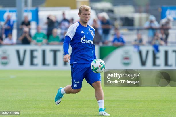 Johannes Geis of Schalke controls the ball during a training session at the FC Schalke 04 Training center on July 5, 2017 in Gelsenkirchen, Germany.