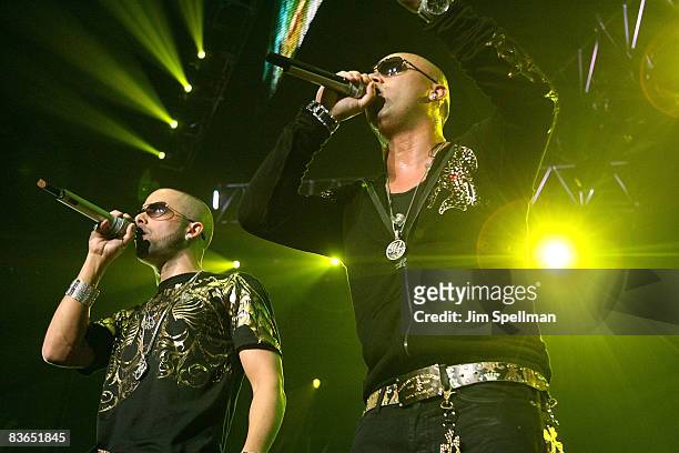 Wisin y Yandel perform during a pre-Puerto Rican Day Parade celebration concert on June 7, 2008 at Madison Square Garden in New York City.
