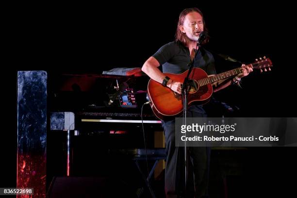 Thom Yorke of the group Radiohead perform on stage on August 20, 2017 in Macerata, Italy.