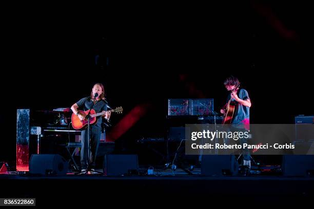 Thom Yorke and Jonny Greenwood of the group Radiohead performs on stage on August 20, 2017 in Macerata, Italy.