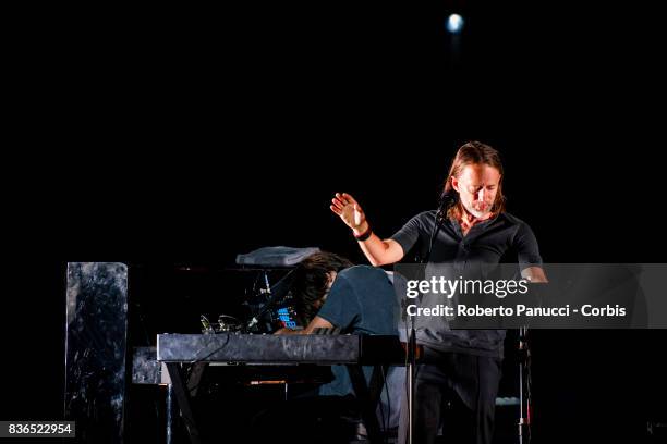 Thom Yorke and Jonny Greenwood of the group Radiohead performs on stage on August 20, 2017 in Macerata, Italy.