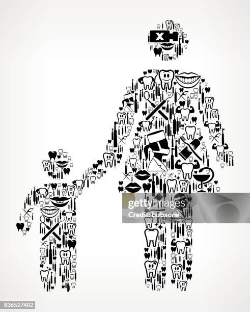 mother & boy dentist and dental vector icon pattern - boy brushing teeth stock illustrations